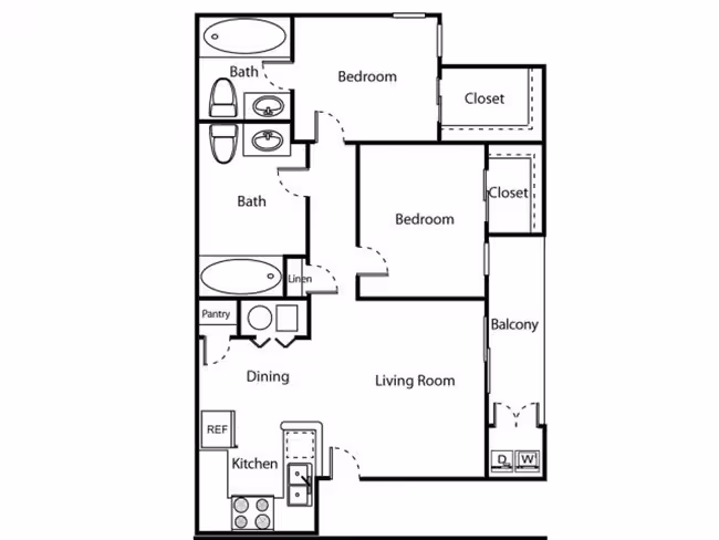2-Bedroom 2-Bathroom Market floor plan